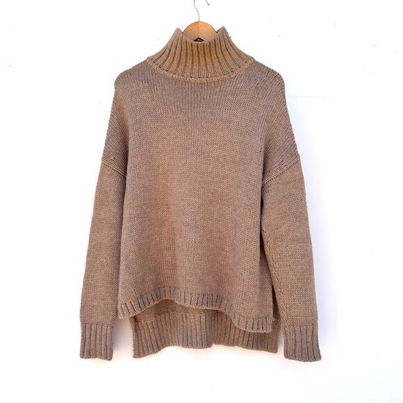 Shaina Mote Baby Alpaca Knit Oversized Slouchy Turtleneck Sweater Tan Small - Picture 2 of 8